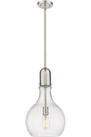 Amherst LED 11.75 inch Brushed Satin Nickel Mini Pendant Ceiling Light in Seedy Glass Bargain