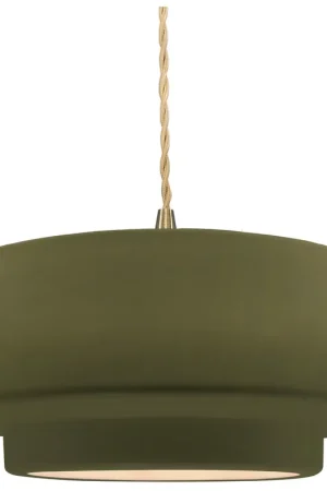 Big Sale Radiance Collection - Tier Pendant Ceiling Light in Brushed Brass, Dedicated LED, Beige Twist Cord, Matte Green, 14.5W x 5.25H, Form+Finish+Function