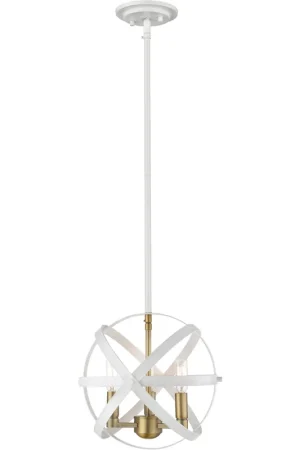 Cavallo 3 Light 12 inch Hammered White and Olde Brass Pendant Ceiling Light Brand New