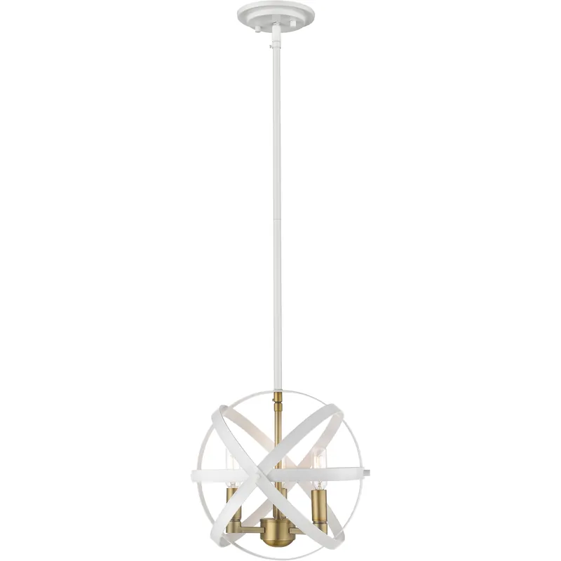Cavallo 3 Light 12 inch Hammered White and Olde Brass Pendant Ceiling Light Brand New