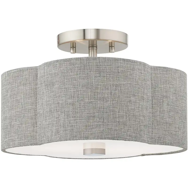 Kalmar 2 Light 13 inch Brushed Nickel Semi-Flush Mount Ceiling Light Next Day Delivery
