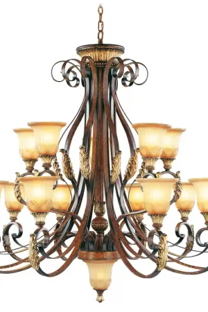 Affordable Villa Verona 16 Light 50 inch Verona Bronze with Aged Gold Leaf Accents Chandelier Ceiling Light