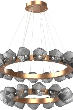 Budget Gem LED 48.3 inch Novel Brass Chandelier Ceiling Light, Radial Ring Two Tier