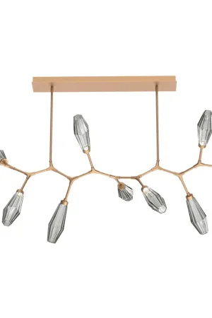 Aalto LED Novel Brass Linear Pendant Ceiling Light in 3000K LED, Optic Rib Smoke, Branch New Arrival