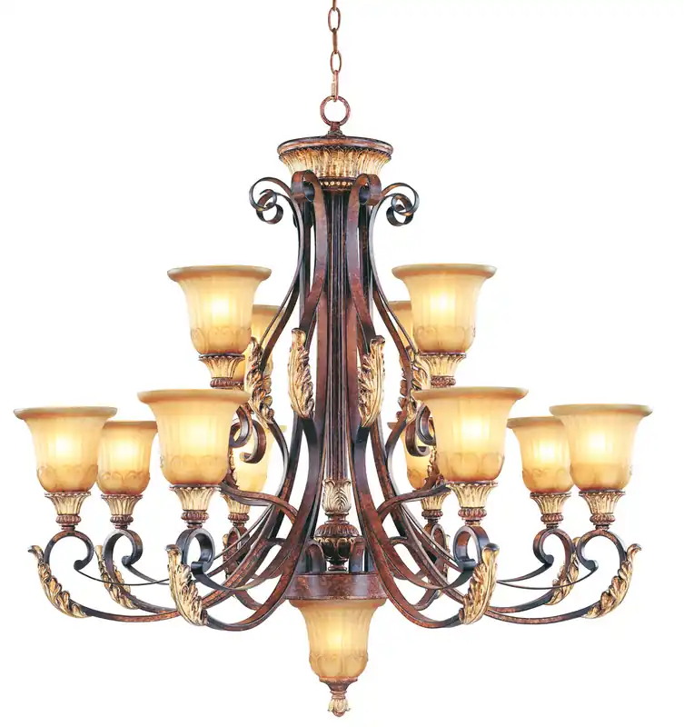 Free Shipping Villa Verona 13 Light 40 inch Verona Bronze with Aged Gold Leaf Accents Chandelier Ceiling Light