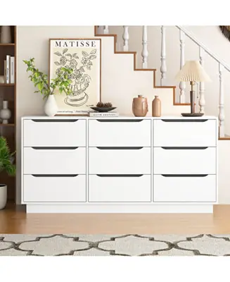 Exclusive Offer Streamdale White 9-Drawer Dresser - Modern Long Chest for Bedroom/Living Room