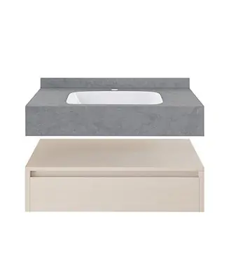 36" Wall-Mounted Bathroom Vanity in White Oak with Charcoal Gray Sink Top Luxury