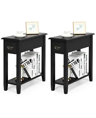 Set of 2 Nightstand 2 Tier End Bedside Sofa Side Table w/Drawer &Shelf While Supplies Last
