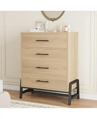 38.6" Tall 4-Drawer Freestanding Dresser, Wooden Storage Chest for Bedroom, Entryway & Living Room, Natural Oak Authentic