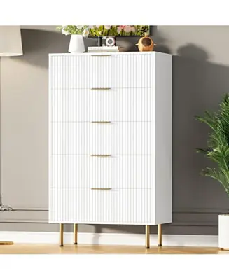 5 Drawer Dresser for Bedroom, Wooden Chest with Wide Drawers, Modern Storage Organizer for Closet, Hallway Buy Direct