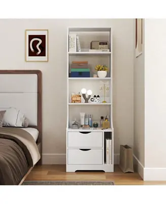 Night Stand with Bookshelf, Night Stand with 2 Storage Drawers for Bedroom Markdown