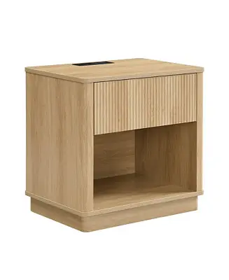 Grab Now 21.65" Modern Nightstand with Built-in Charging Station, MDF Bedside Table with USB Port
