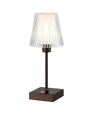 Deal Oscar 12.5" Modern Industrial Rechargeable, Cordless Iron, Acrylic Integrated LED Table Lamp with Ribbed Shade