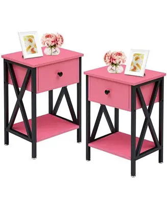 Modern Set of 2 - 1-Drawer Nightstand Bedside Table