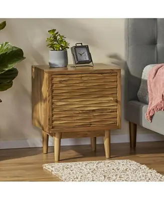 1-Piece, Mango Wood, Hand-Carved Detail, Boho Style, Nightstand Authentic
