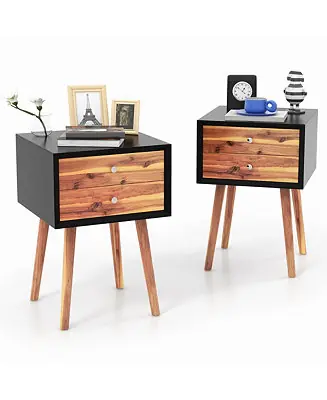 Limited Offer 2-Piece Wooden Nightstand Set with 2 Storage Drawers – Mid-Century End Side Table for Living Room