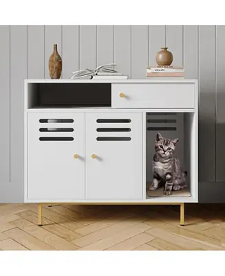 Cat Litter Box Enclosure, Hidden Litter Box Furniture with 2 Storage Compartments Money Back Guarantee