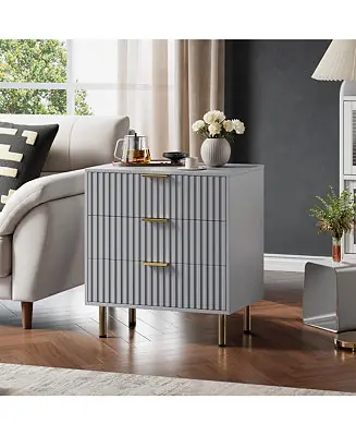 Low Price Fluted 3 Drawer Storage Dresser, Tall Modern Chest with Ample Deep Drawers and Wide Top
