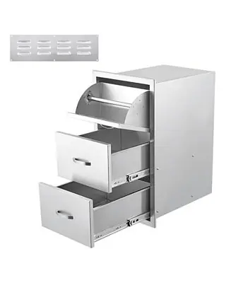 17W x 21D x 30H Inch Outdoor Kitchen Drawers, Paper Towel Holder, Triple Stainless Steel BBQ Drawers, Grill Station In Demand