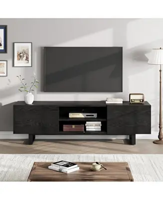 Super Sale Industrial TV Stand for 80 Inch TV, Modern Black Wood Entertainment Center with 2 Drawers, Heavy Duty Metal Legs, Open Storage