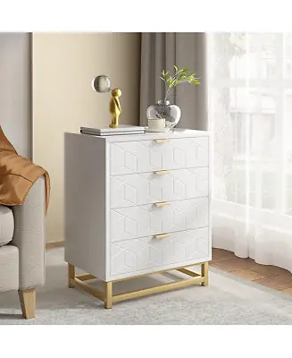 Save Now 4 Drawer Gold Metal Handles and Sturdy MDF Construction Modern Dresser