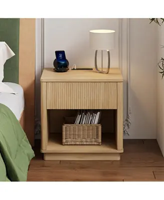 Streamdale Nightstand with Outlet, USB, Drawer - Modern Bedside Table Exclusive