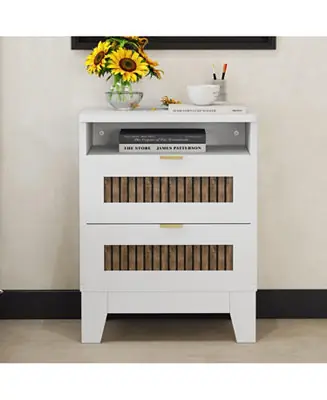 Original Farmhouse Nightstand with Drawer & Wooden Decoration