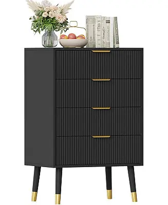 Weekend Sale Modern 4-Drawer Bedroom Dresser, Compact Fluted Storage Chest Organizer with Wood Frame, Small Nightstand for Bedroom or Living Room