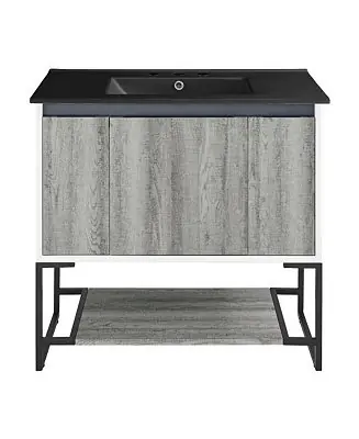 Marseille 36 in. Gray Bathroom Vanity With Black, 3-Hole Ceramic Sink Top Hassle-Free Returns