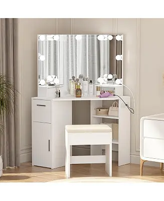 1 PC solid wood Vanity Mirror with Lights and Table Set & Power Outlet Vanity Nightstands Free Delivery