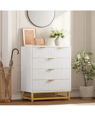 5-Drawer White Bedroom Dresser with Metal Base, Modern Chest Cabinet Organizer for Living Room, Hallway, Closet Factory Price