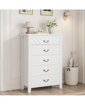 Handmade Farmhouse 5-Drawer Dresser for Bedroom, 45.2" Tall Vertical Storage Chest, Wooden Freestanding Organizer for Closet or Bedroom Space