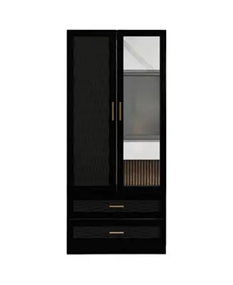 Must Have Freestanding Wardrobe Cabinet with Mirror, Clothes Rod, and Storage Drawer Space