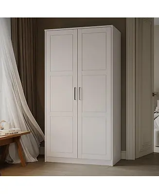 100% Solid Wood Urban 2-Door Wardrobe Armoire with Raised Panel Doors Money Back Guarantee