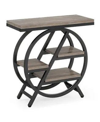 End Table, 3-Tier Narrow Sofa Side Table with Storage for Living Room, Wood End Table with Geometric Metal Frame, Industrial Nightstand and Bedside Table for Bedroom High Quality