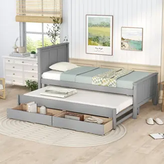 One Day Deal Streamdale Twin Size Platform Bed With Trundle And Drawers