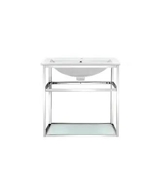 Pierre 24 Single, Open Shelf, Chrome Metal Frame Bathroom Vanity Same Day Shipping