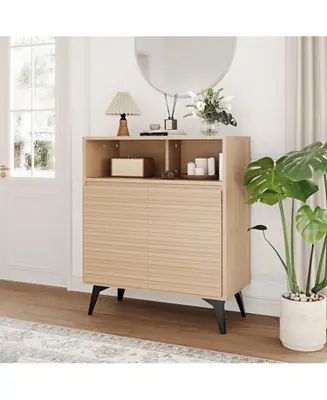 Next Day Delivery Fluted Storage Cabinet with Metal Legs, Mid Century Modern Sideboard, Buffet Credenza for Living Room or Entryway