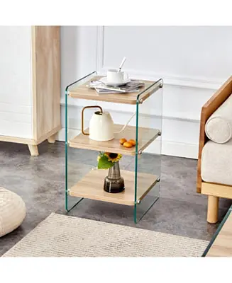 3-Layer Bedside Cabinet with Glass Panels Grab Now