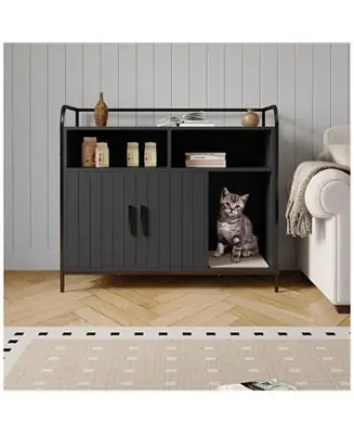 Direct From Factory Cat Litter Box Enclosure - Hidden Litter Box Furniture with 2 Open Compartments
