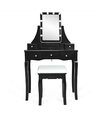 10 Dimmable Light Bulbs Vanity Dressing Table with 2 Dividers and Cushioned Stool Top Rated