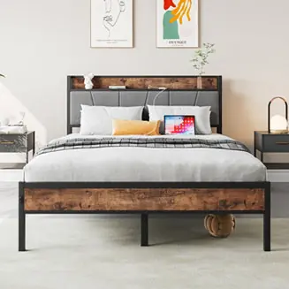 Money Back Guarantee Vintage Bed Frame with Storage Headboard & Charging