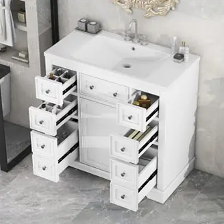 Limited Time 36" Bathroom Vanity with Sink Combo, One Cabinet and Six Drawers, Solid Wood and MDF Board, White