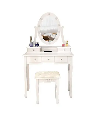 Flash Sale 5-Drawer Dressing Table with Single Mirror and Light Bulbs Stylish Vanity for Makeup