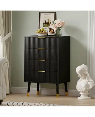 Limited Edition 4-Drawer Black Wood Dresser, Storage Chest Cabinet Organizer for Bedroom, Living Room, Hallway