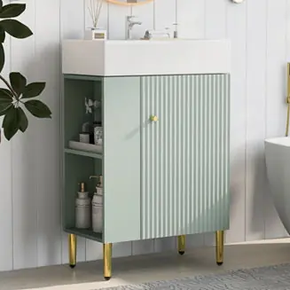 21.6" MDF & Ceramic Soft-Close Door & Side Storage Vanity Cabinet Same Day Shipping