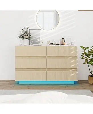 Clearance Fluted 6-Drawer Double Dresser with LED
