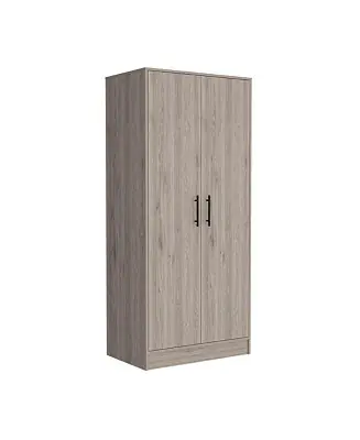 Darwin 180 Armoire, Double Door Cabinets, Metal Rod, Metal Handle, Two Shelves, One Drawer, Light Gray Discount