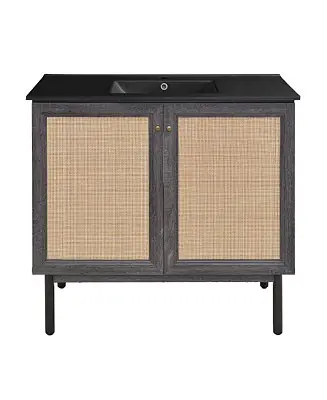 Classe 36" Freestanding Bathroom Vanity in Black Oak with Black Sink Top Bargain