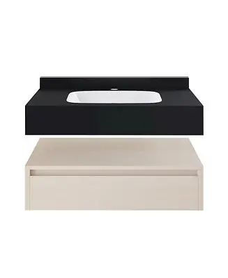 Clearance Avancer 36" Wall-Mounted Bathroom Vanity in White Oak with Black Marble Sink Top